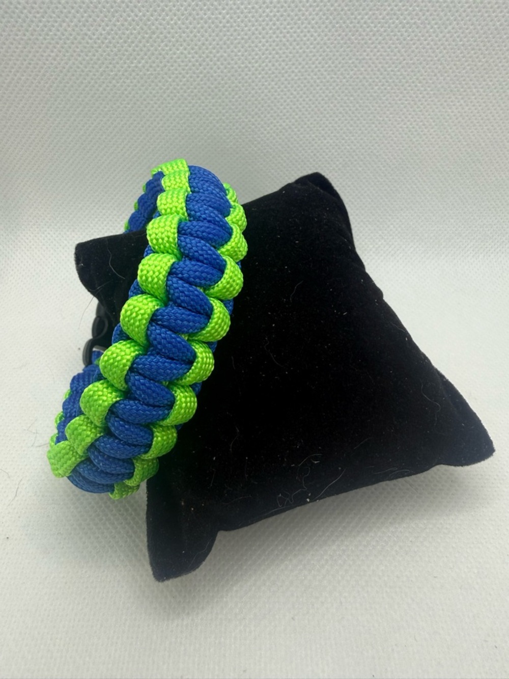 Handmade Blue & Neon Green Paracord Bracelet with Side Release Buckle